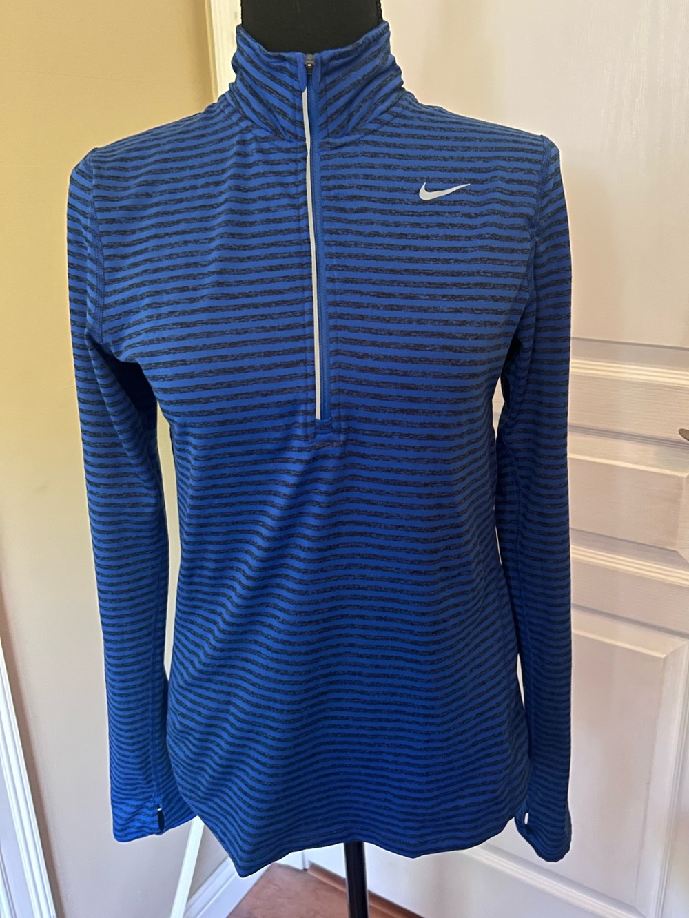Nike Women's Blue & Black Striped Half-Zip Pullover